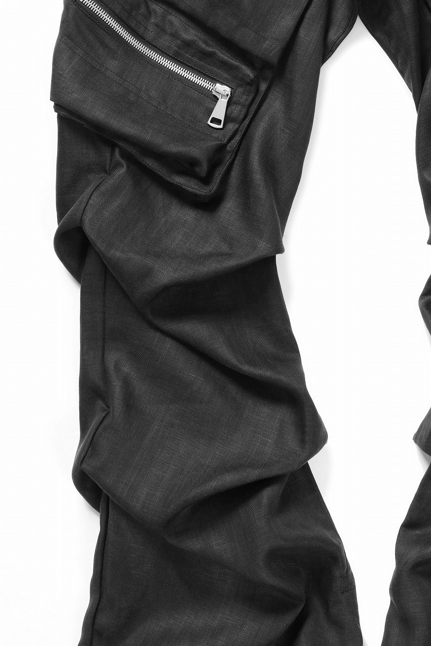 A.F ARTEFACT HERRINGBONE LINEN CARGO TUCK BAGGY PANTS (BLACK)