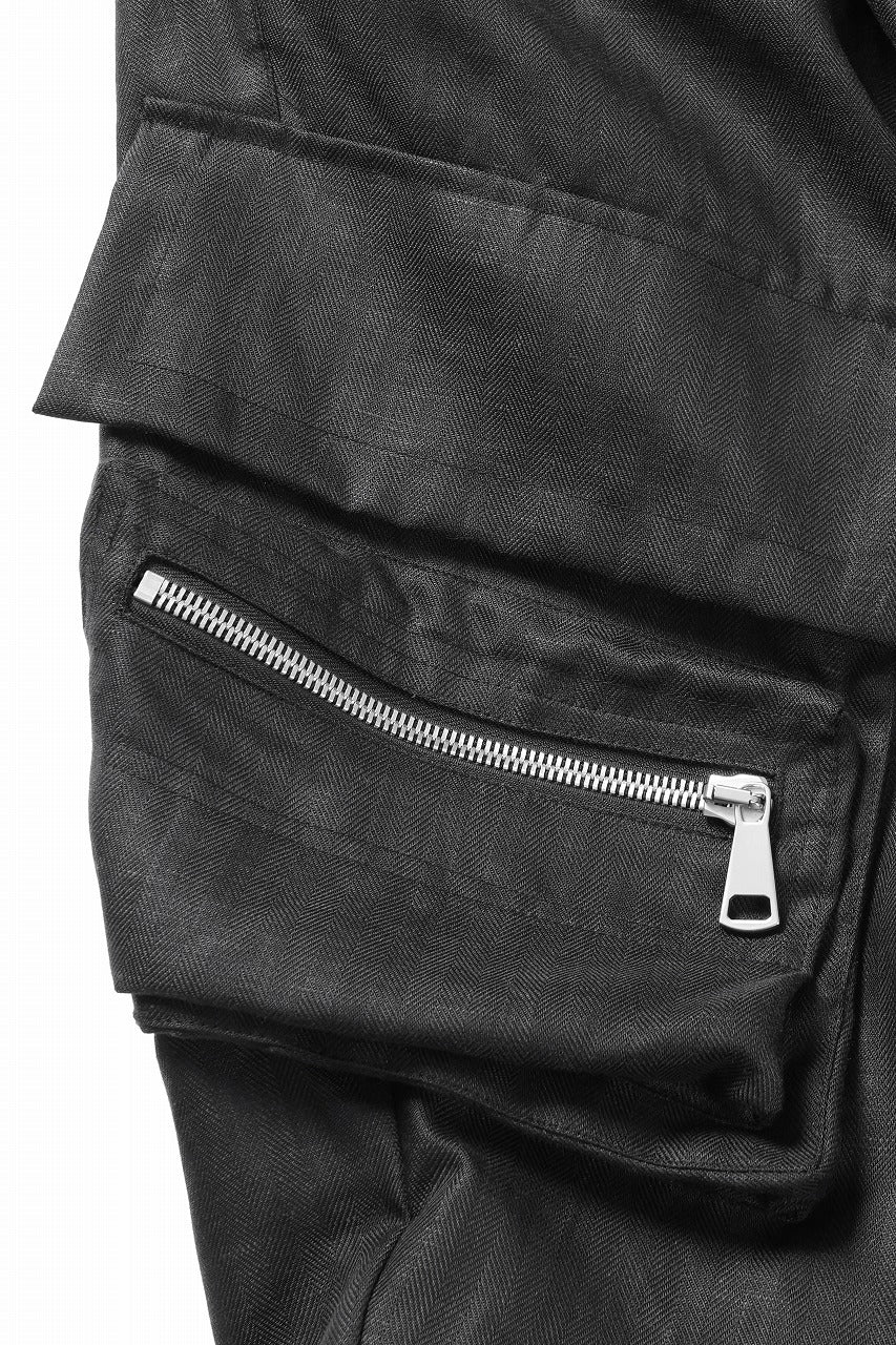 A.F ARTEFACT HERRINGBONE LINEN CARGO TUCK BAGGY PANTS (BLACK)