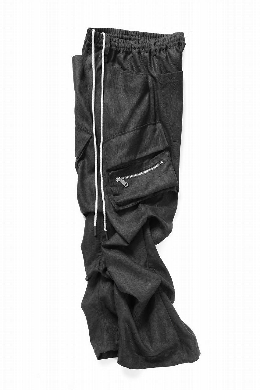 A.F ARTEFACT HERRINGBONE LINEN CARGO TUCK BAGGY PANTS (BLACK)