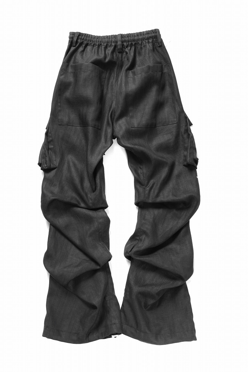 A.F ARTEFACT HERRINGBONE LINEN CARGO TUCK BAGGY PANTS (BLACK)