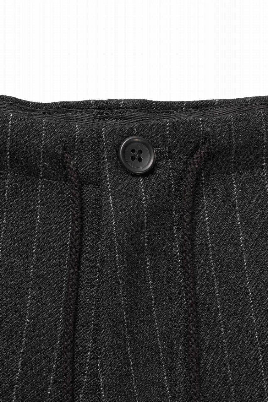 画像をギャラリービューアに読み込む, Y&#39;s for men WIDE-LEG DRAWSTRING PANTS / STRIPED SERGE (BLACK)