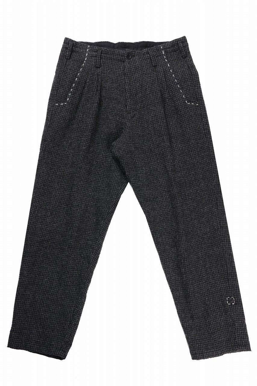 Y's for men TAB DETAIL PANTS with HAND STITCH / HOUNDSTOOTH WOOL (BLACK)