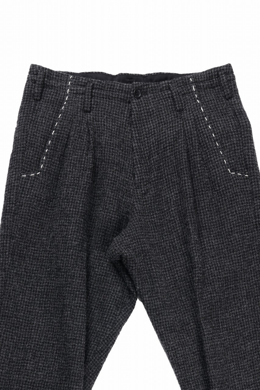 Y's for men TAB DETAIL PANTS with HAND STITCH / HOUNDSTOOTH WOOL (BLACK)