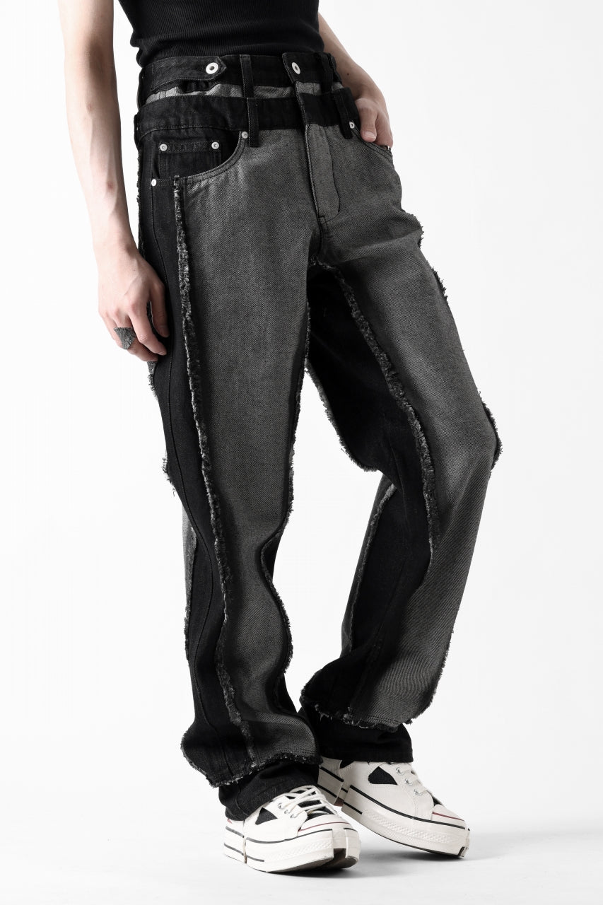 Feng Chen Wang RAW EDGE PATCHWORK TROUSERS (BLACK)