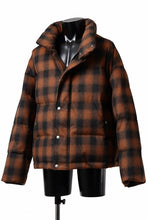 Load image into Gallery viewer, A.F ARTEFACT HIGH NECK DOWN JACKET / OMBRE CHECK FLANNEL (BLACK x ORANGE)