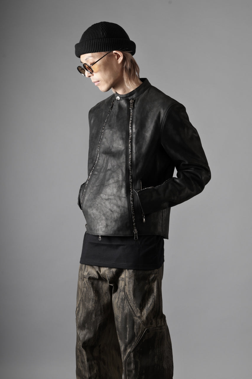 ierib Detachable Front Panel Jacket / Shiny Nubuck Horse (BLACK)