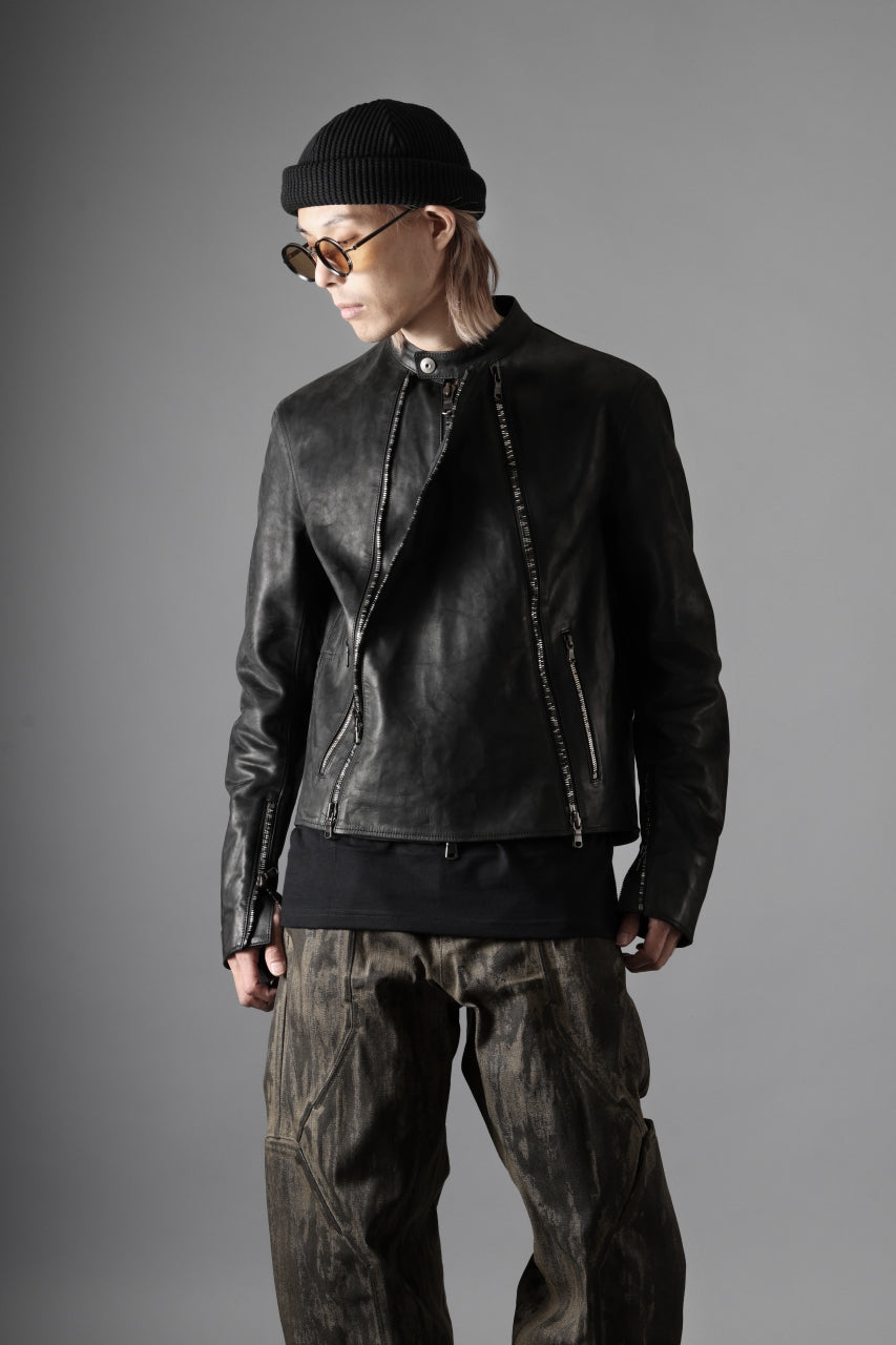 ierib Detachable Front Panel Jacket / Shiny Nubuck Horse (BLACK)