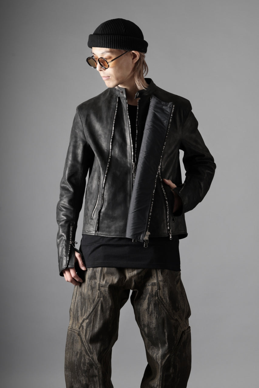 ierib Detachable Front Panel Jacket / Shiny Nubuck Horse (BLACK)