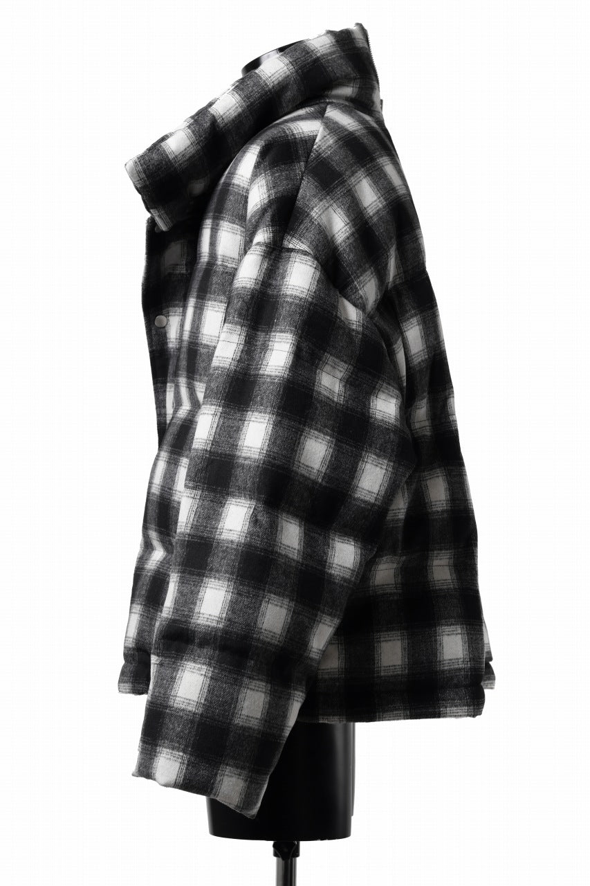 A.F ARTEFACT HIGH NECK DOWN JACKET / OMBRE CHECK FLANNEL (BLACK x WHITE)