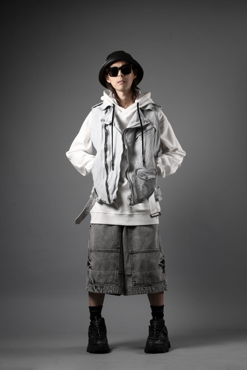 ISAMU KATAYAMA BACKLASH JP-CALF NATURAL DYED GARMENT-WASH DOUBLE RIDERS VEST (WHITE)