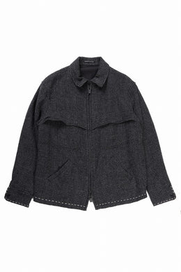 Y's for men BLOUSON with HAND STITCH / HOUNDSTOOTH WOOL (BLACK)