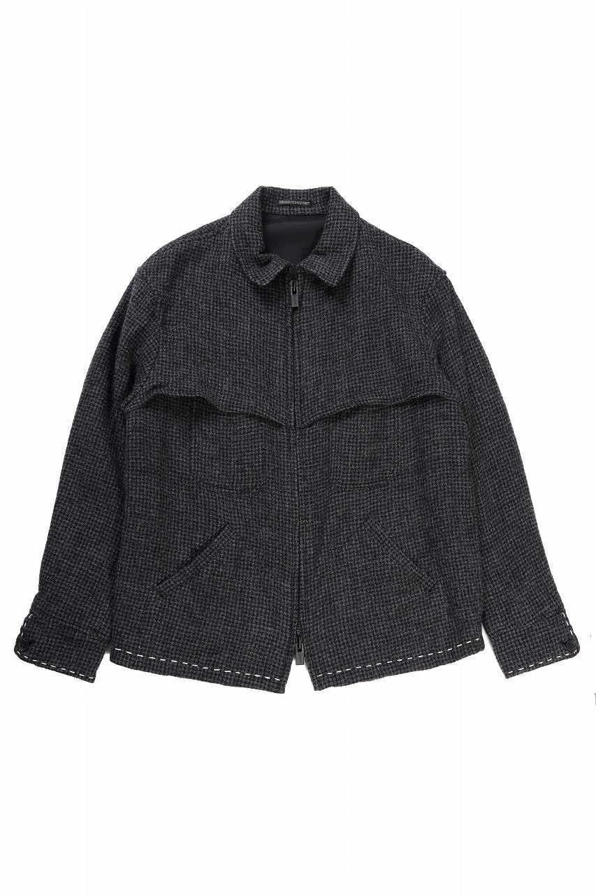 Y's for men BLOUSON with HAND STITCH / HOUNDSTOOTH WOOL (BLACK)