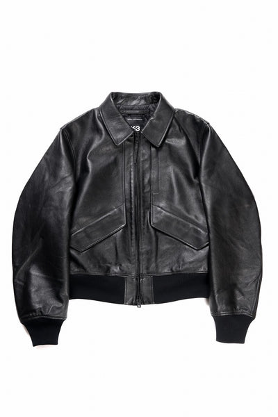 Y-3 Yohji Yamamoto LEATHER BOMBER JACKET (BLACK)