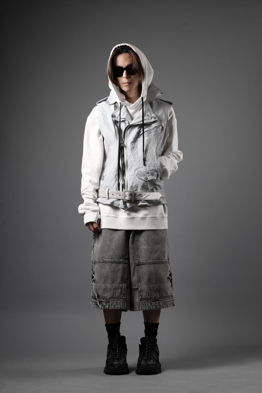 ISAMU KATAYAMA BACKLASH JP-CALF NATURAL DYED GARMENT-WASH DOUBLE RIDERS VEST (WHITE)