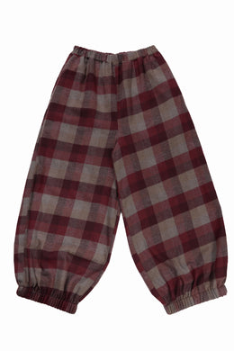 kujaku balloon easy waist pants / P-623 (red × brown)