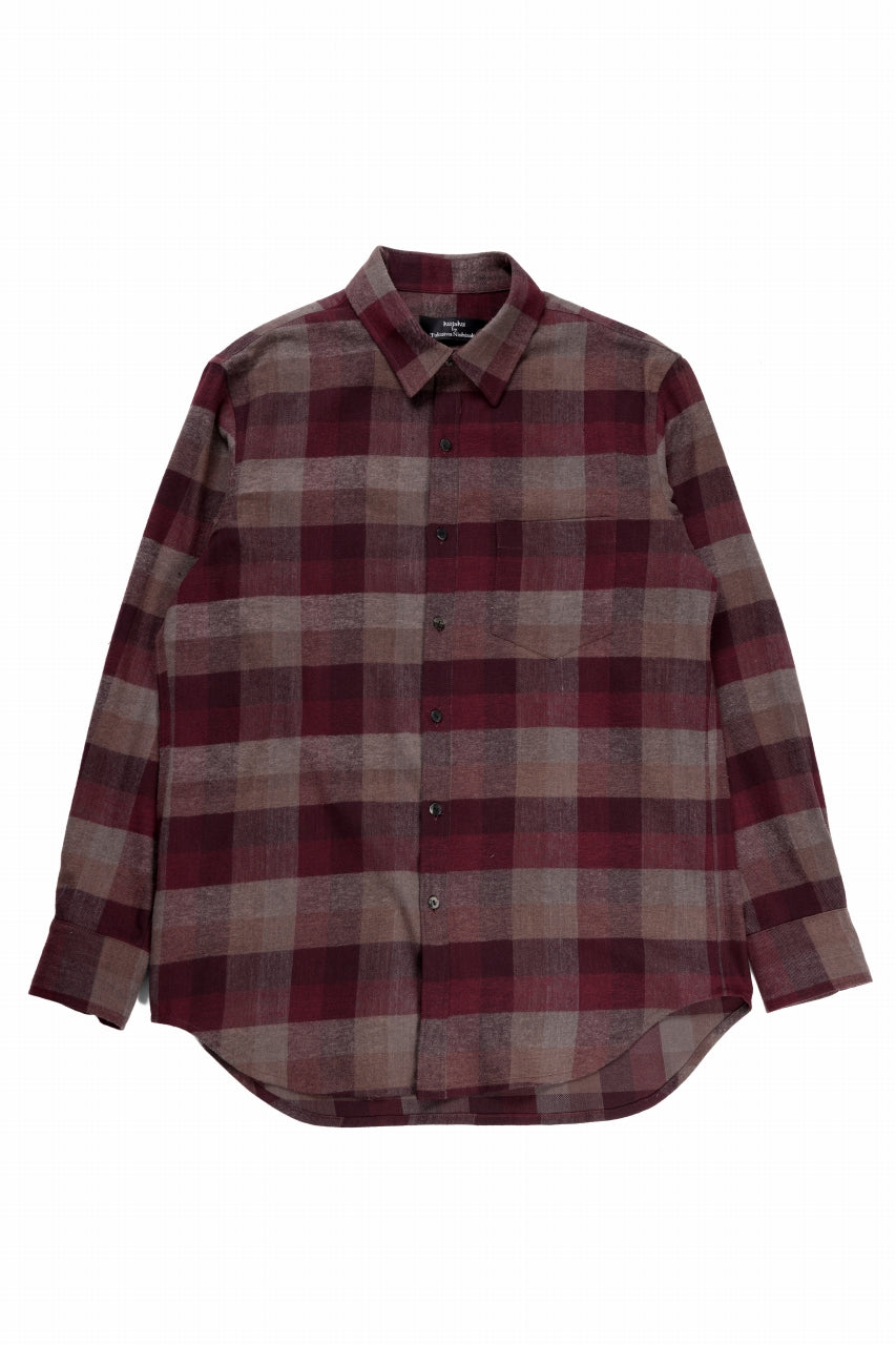 kujaku flannel dress shirt / S-610 (red × brown)