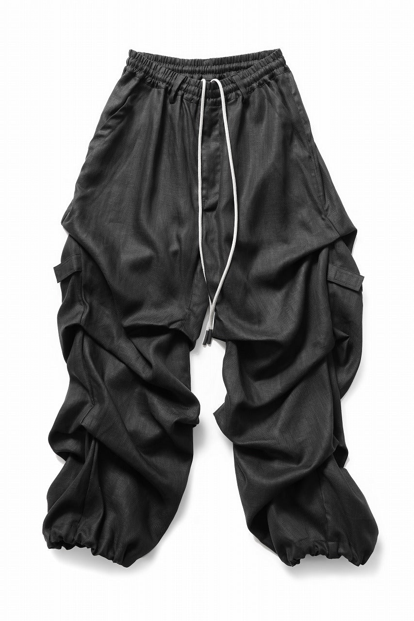 画像をギャラリービューアに読み込む, A.F ARTEFACT HERRINGBONE LINEN TUCK WIDE PANTS (BLACK)