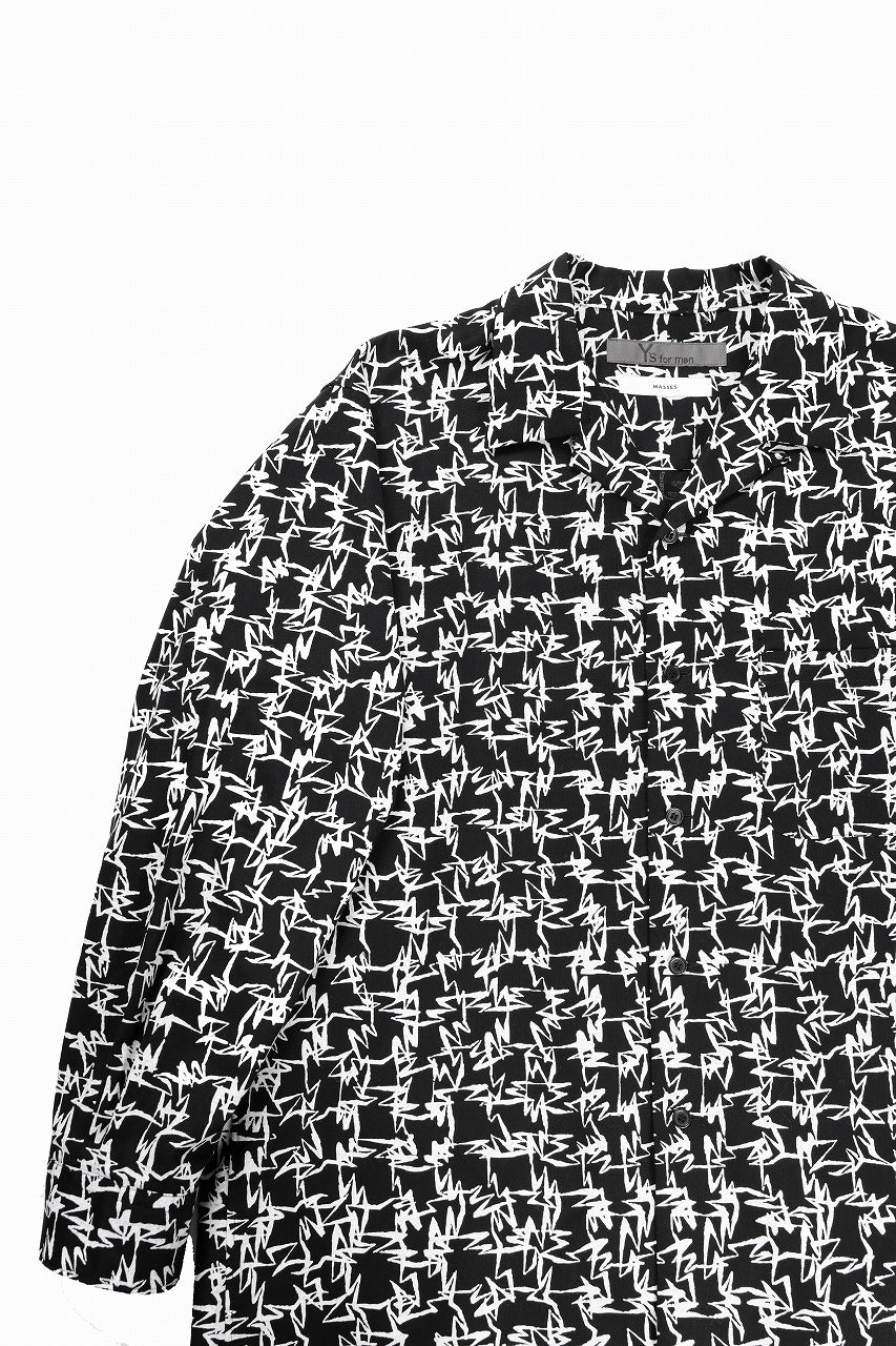 画像をギャラリービューアに読み込む, Y&#39;s for men x MASSES OPEN COLLAR SHIRT / MA ALL OVER PIGMENT PRINT (BLACK)