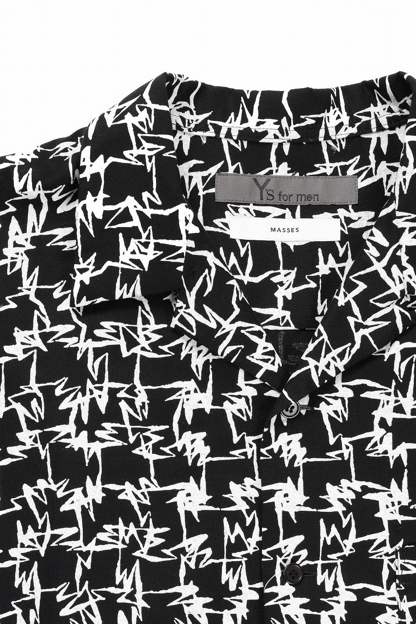 画像をギャラリービューアに読み込む, Y&#39;s for men x MASSES OPEN COLLAR SHIRT / MA ALL OVER PIGMENT PRINT (BLACK)