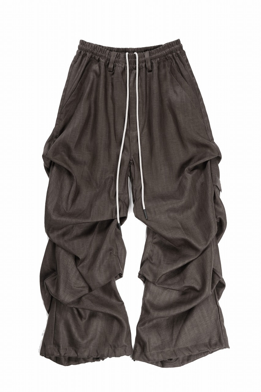 A.F ARTEFACT HERRINGBONE LINEN TUCK WIDE PANTS (BROWN)