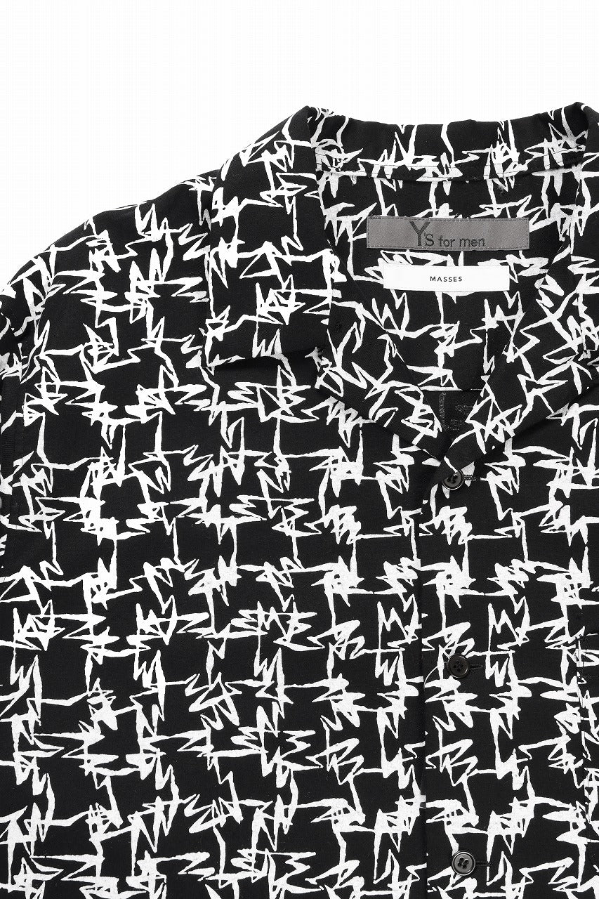 画像をギャラリービューアに読み込む, Y&#39;s for men x MASSES OPEN COLLAR SHIRT / MA ALL OVER PIGMENT PRINT (BLACK)