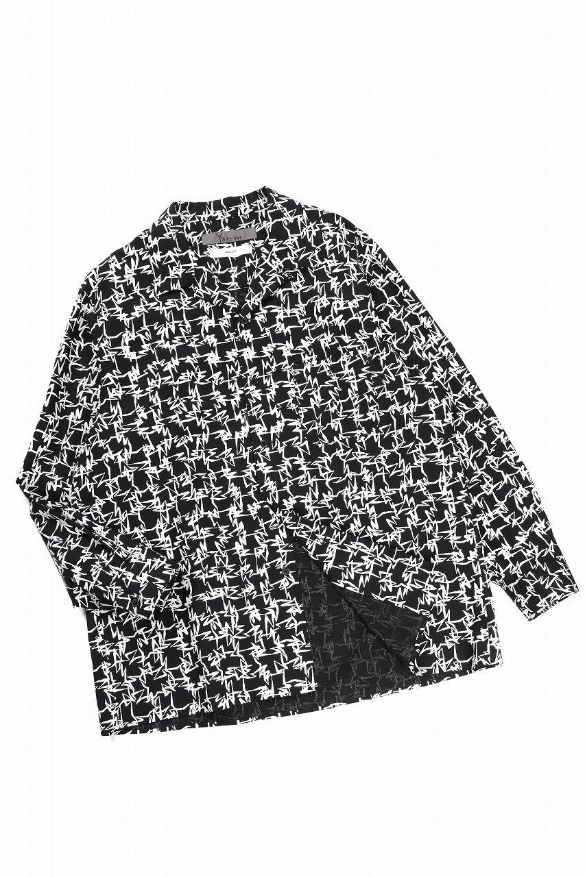 画像をギャラリービューアに読み込む, Y&#39;s for men x MASSES OPEN COLLAR SHIRT / MA ALL OVER PIGMENT PRINT (BLACK)
