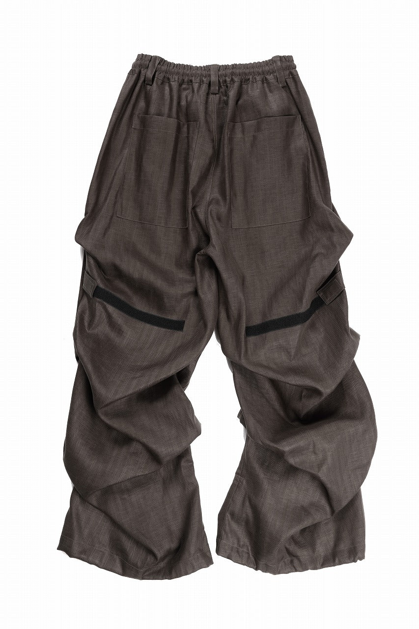 A.F ARTEFACT HERRINGBONE LINEN TUCK WIDE PANTS (BROWN)