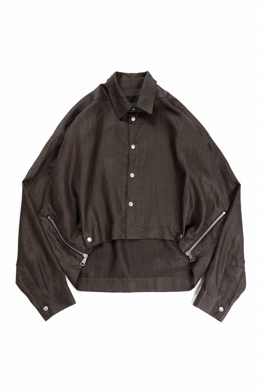 A.F ARTEFACT HERRINGBONE LINEN SHORT LENGTH SHIRT (BROWN)