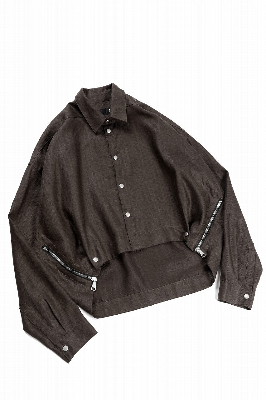 A.F ARTEFACT HERRINGBONE LINEN SHORT LENGTH SHIRT (BROWN)