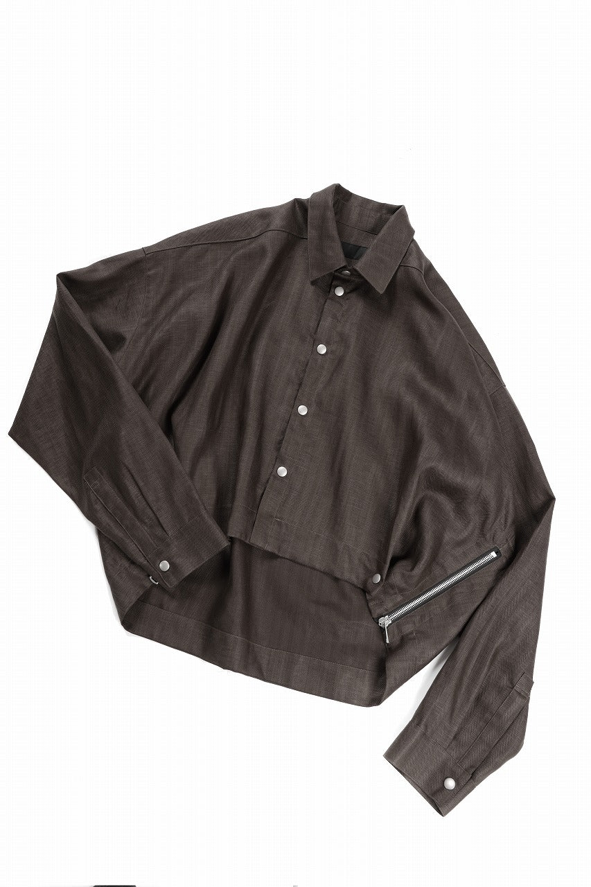 A.F ARTEFACT HERRINGBONE LINEN SHORT LENGTH SHIRT (BROWN)