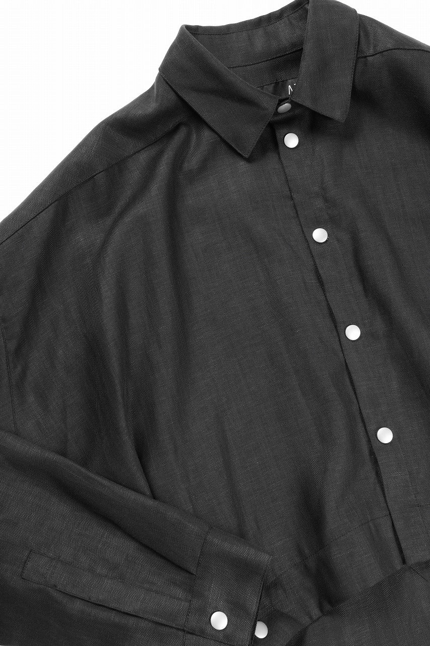 画像をギャラリービューアに読み込む, A.F ARTEFACT HERRINGBONE LINEN SHORT LENGTH SHIRT (BLACK)