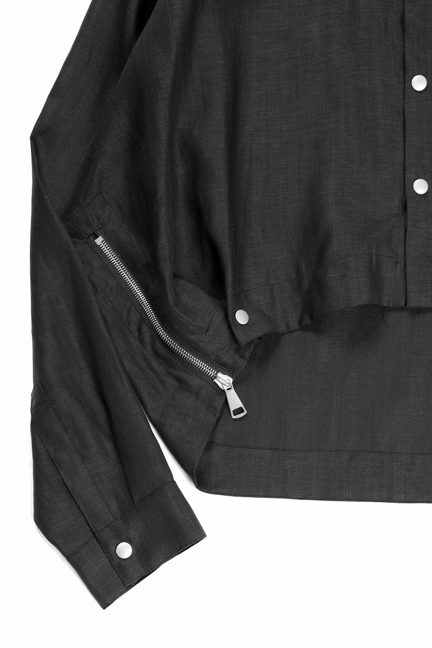 画像をギャラリービューアに読み込む, A.F ARTEFACT HERRINGBONE LINEN SHORT LENGTH SHIRT (BLACK)