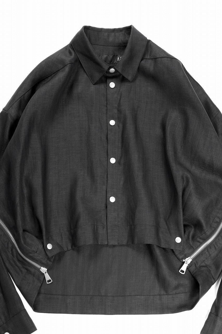 A.F ARTEFACT HERRINGBONE LINEN SHORT LENGTH SHIRT (BLACK)