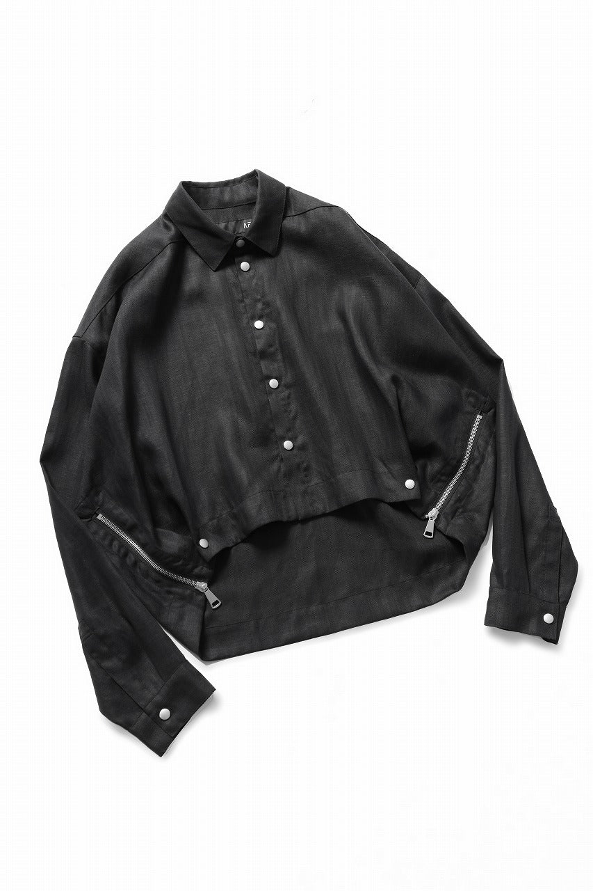 A.F ARTEFACT HERRINGBONE LINEN SHORT LENGTH SHIRT (BLACK)