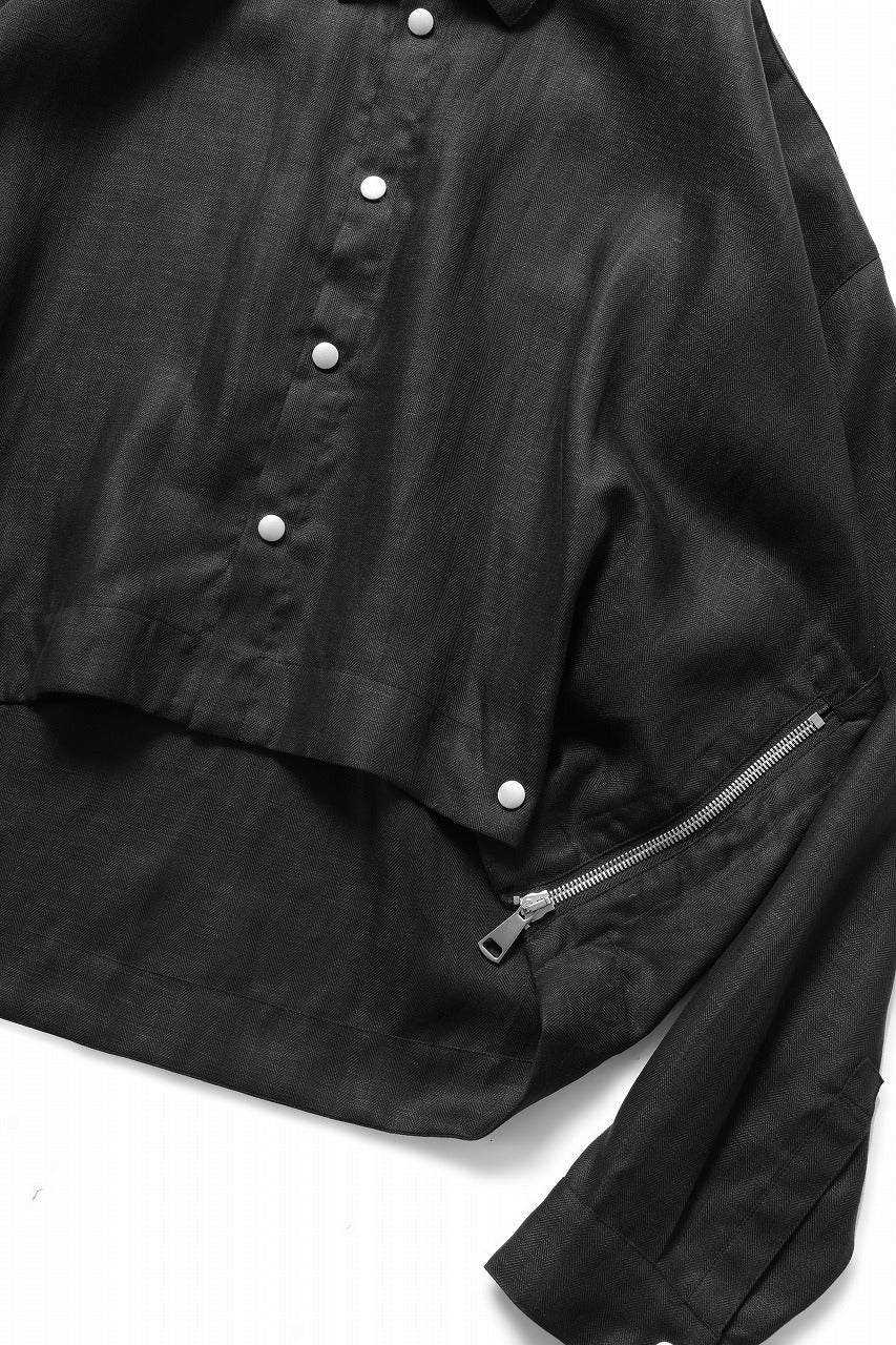 画像をギャラリービューアに読み込む, A.F ARTEFACT HERRINGBONE LINEN SHORT LENGTH SHIRT (BLACK)