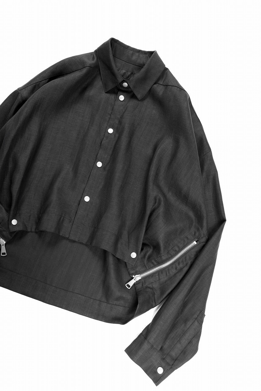 画像をギャラリービューアに読み込む, A.F ARTEFACT HERRINGBONE LINEN SHORT LENGTH SHIRT (BLACK)