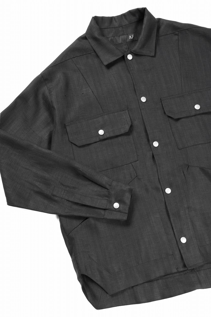 A.F ARTEFACT HERRINGBONE LINEN MILITARY SHIRTS (BLACK)