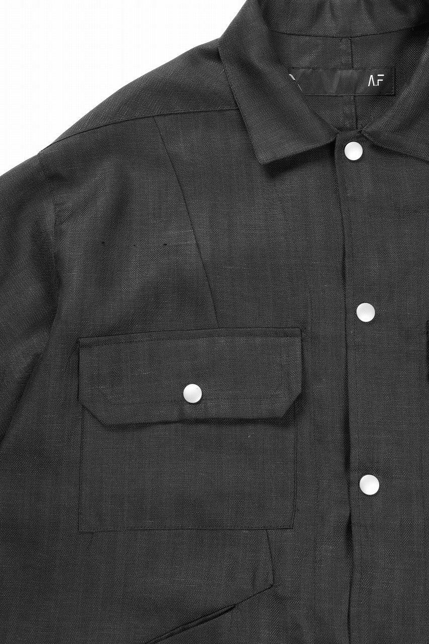 A.F ARTEFACT HERRINGBONE LINEN MILITARY SHIRTS (BLACK)