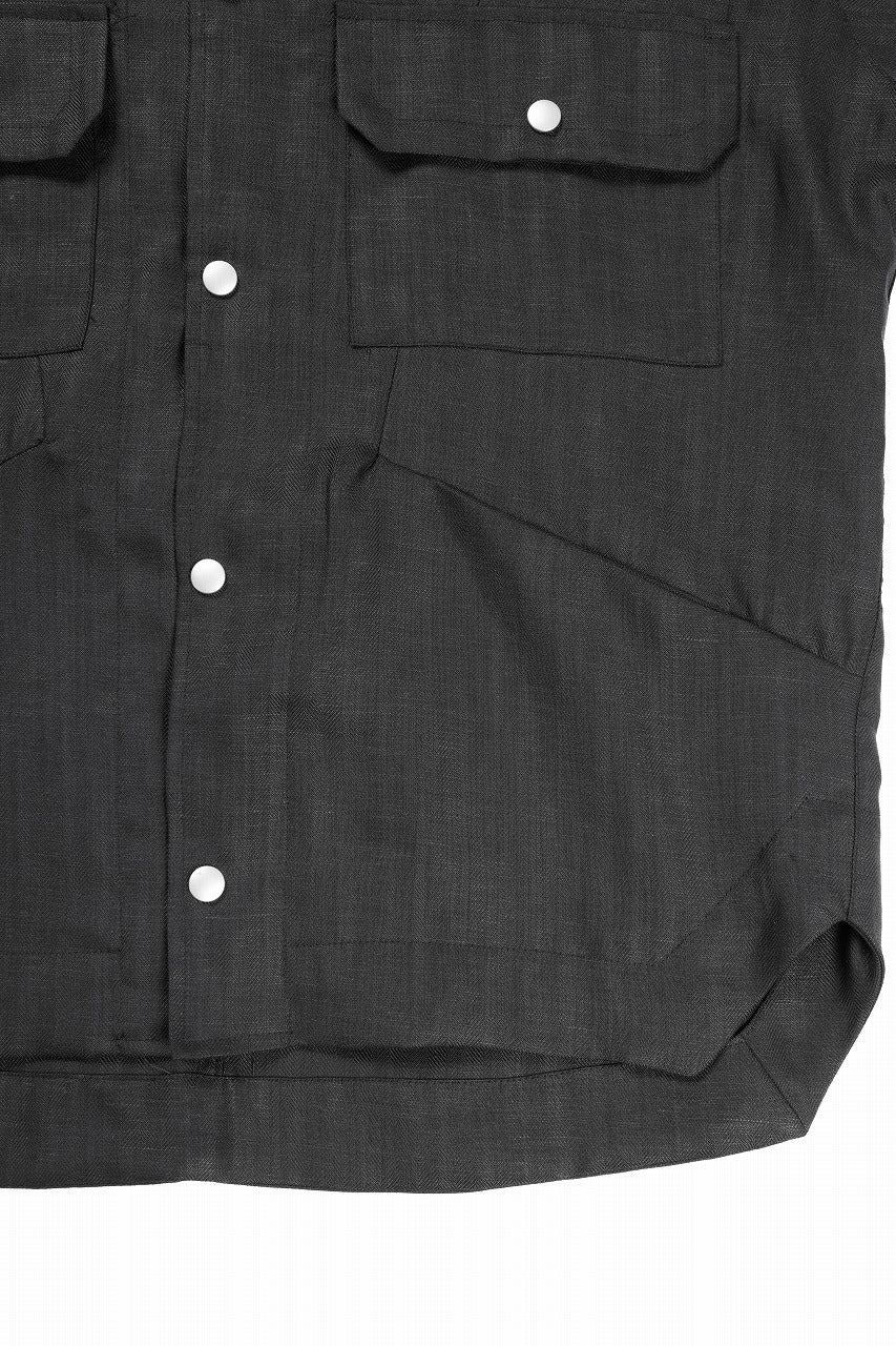 画像をギャラリービューアに読み込む, A.F ARTEFACT HERRINGBONE LINEN MILITARY SHIRTS (BLACK)