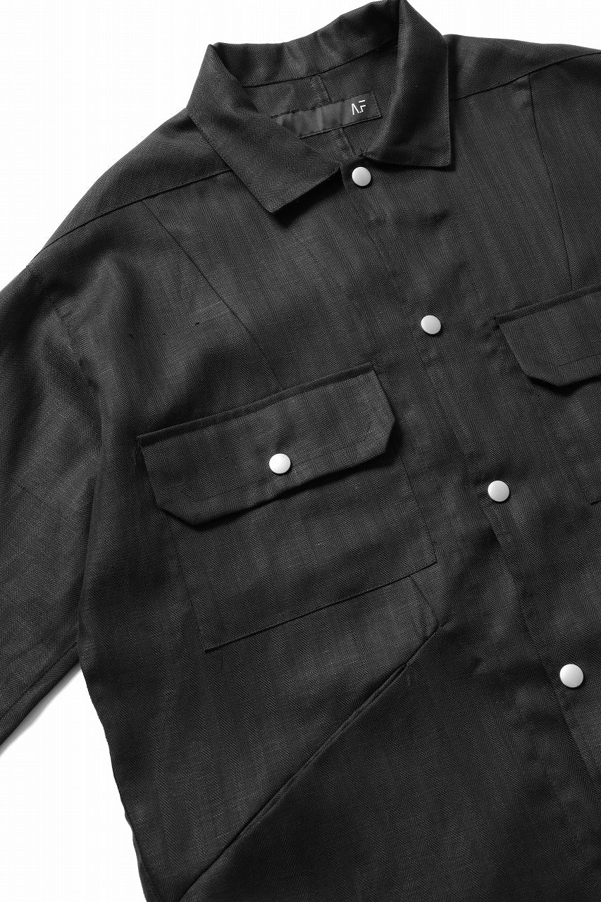 A.F ARTEFACT HERRINGBONE LINEN MILITARY SHIRTS (BLACK)