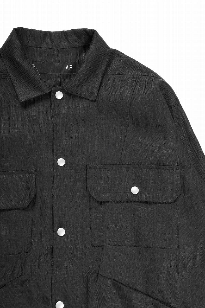 画像をギャラリービューアに読み込む, A.F ARTEFACT HERRINGBONE LINEN MILITARY SHIRTS (BLACK)