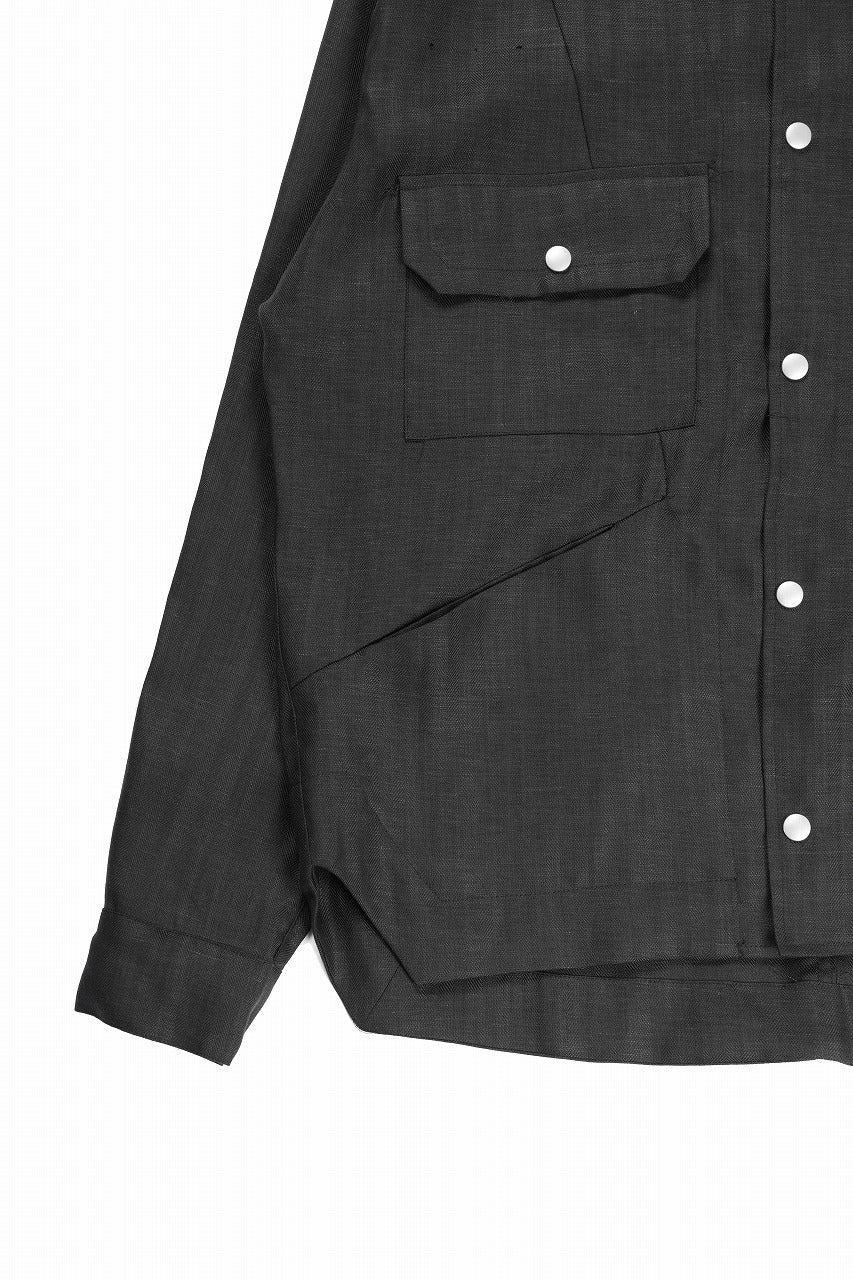 画像をギャラリービューアに読み込む, A.F ARTEFACT HERRINGBONE LINEN MILITARY SHIRTS (BLACK)