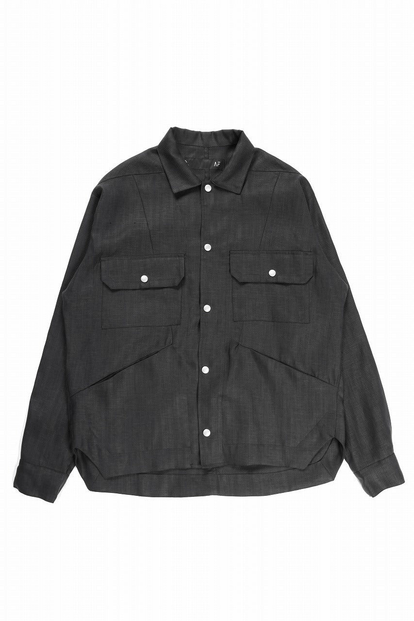 A.F ARTEFACT HERRINGBONE LINEN MILITARY SHIRTS (BLACK)