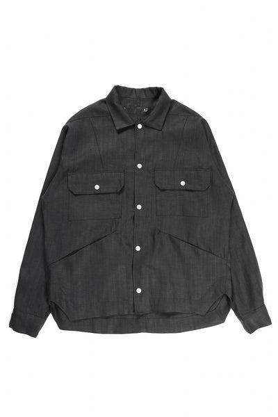 【SAMPLE】A.F ARTEFACT HERRINGBONE LINEN MILITARY SHIRTS (BLACK)
