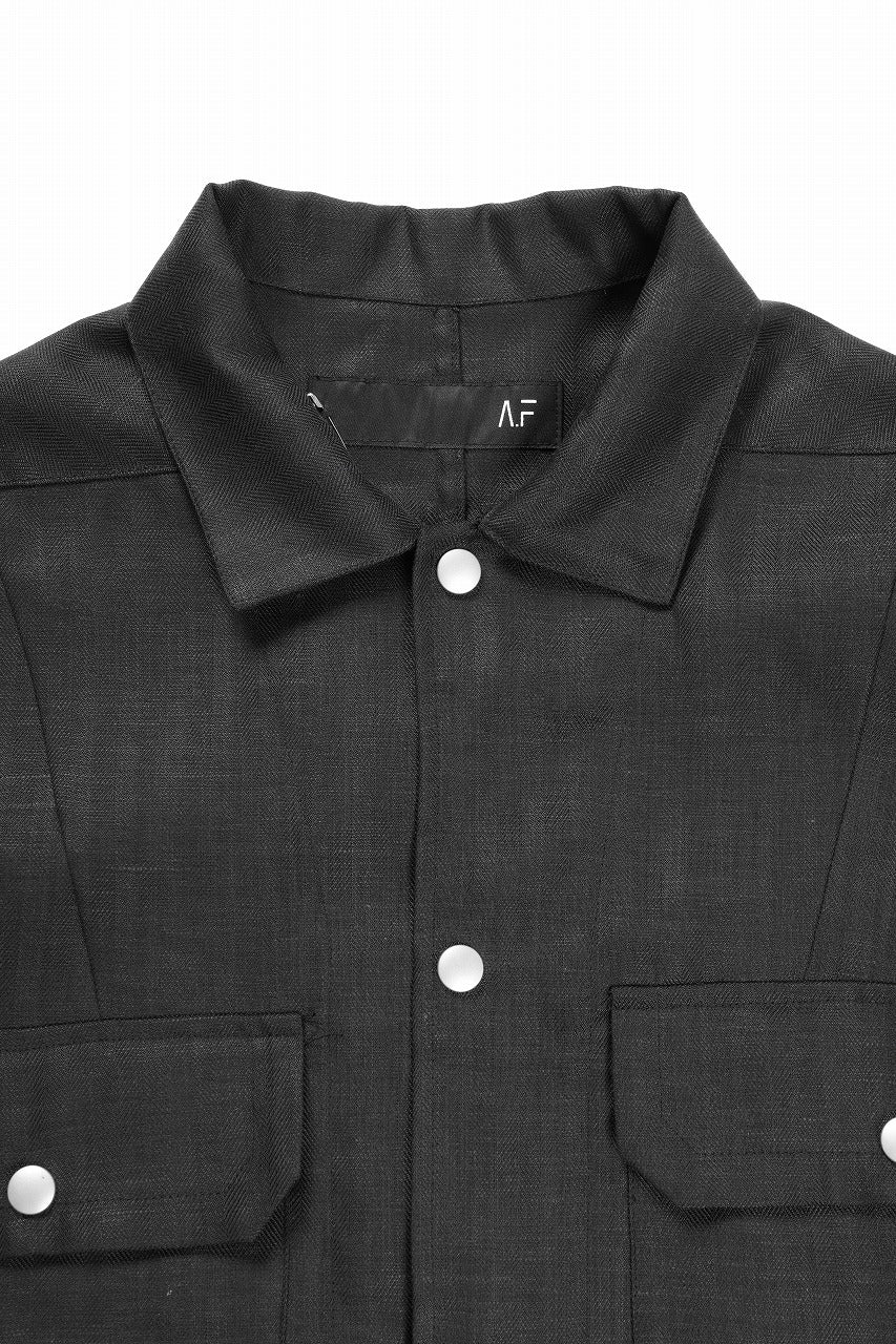 A.F ARTEFACT HERRINGBONE LINEN MILITARY SHIRTS (BLACK)