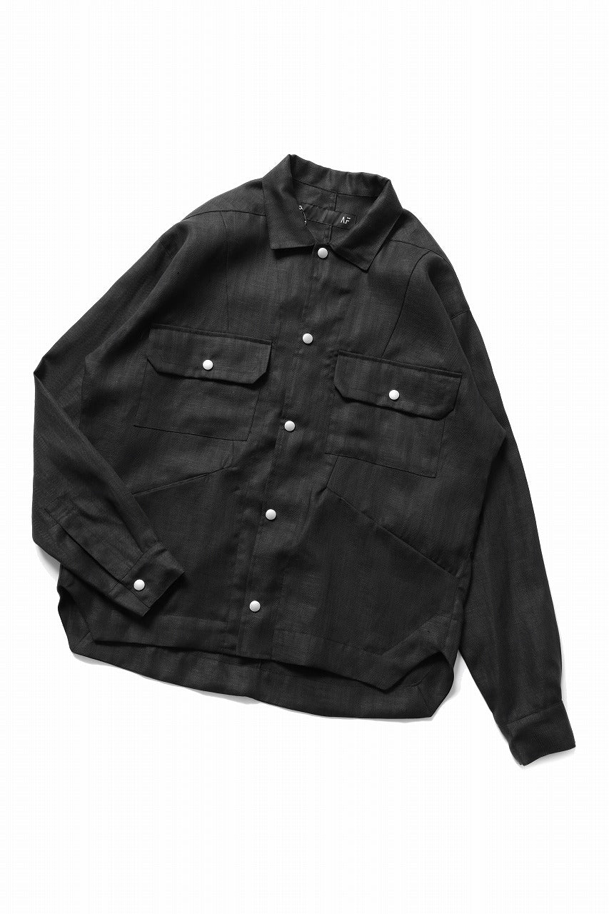 A.F ARTEFACT HERRINGBONE LINEN MILITARY SHIRTS (BLACK)