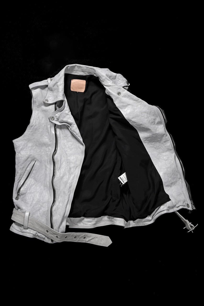 ISAMU KATAYAMA BACKLASH JP-CALF NATURAL DYED GARMENT-WASH DOUBLE RIDERS VEST (WHITE)