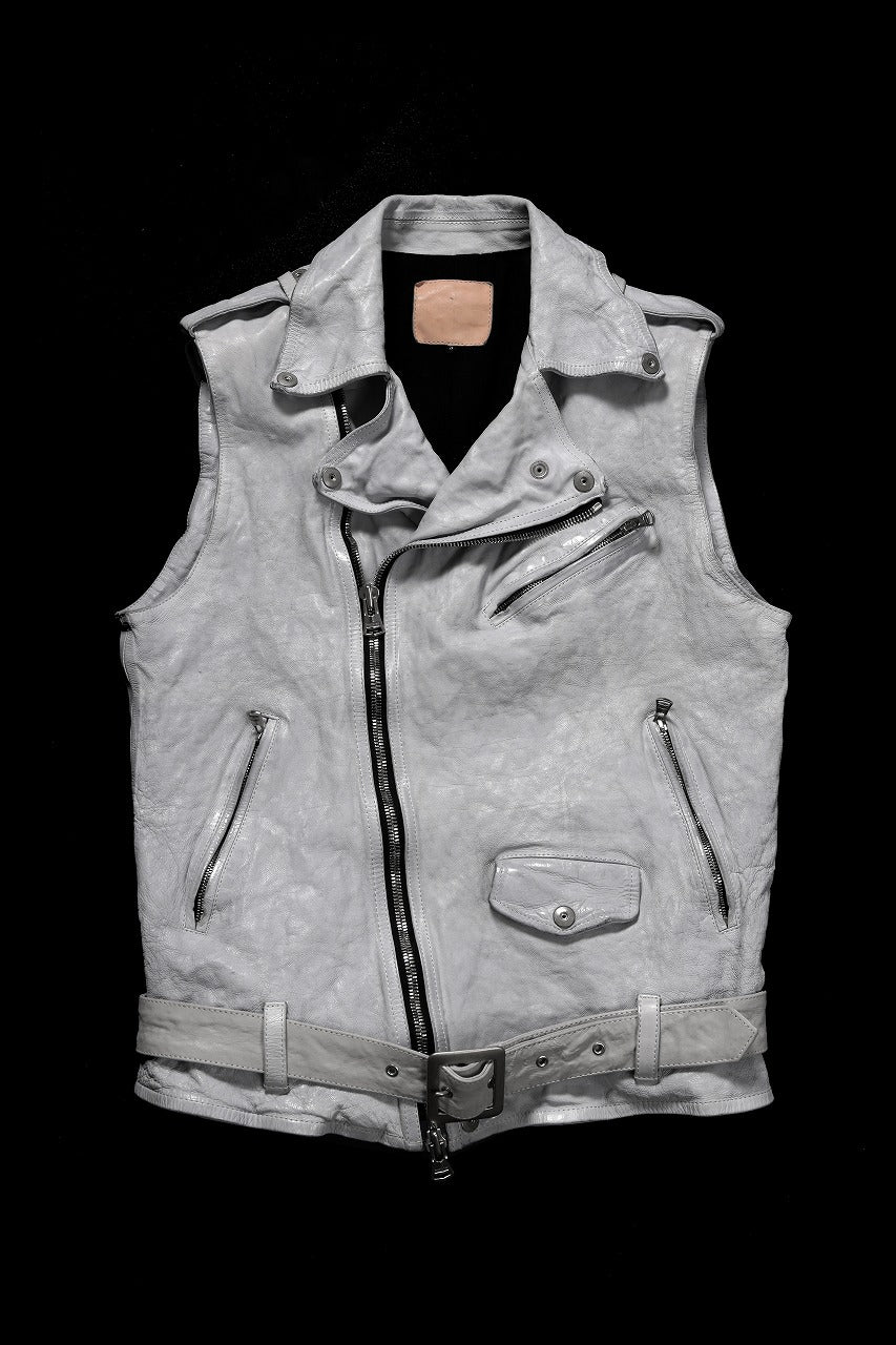 ISAMU KATAYAMA BACKLASH JP-CALF NATURAL DYED GARMENT-WASH DOUBLE RIDERS VEST (WHITE)