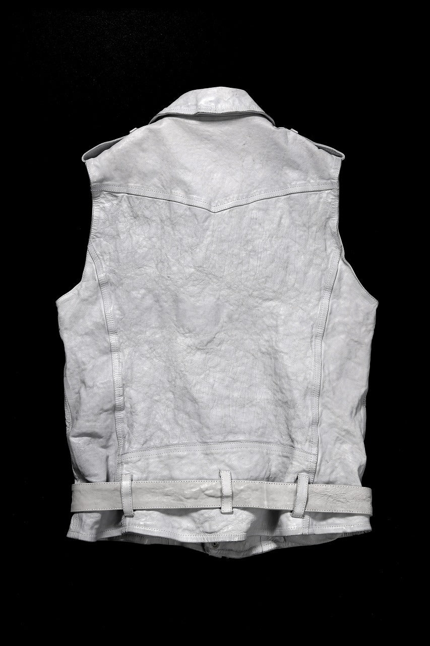 ISAMU KATAYAMA BACKLASH JP-CALF NATURAL DYED GARMENT-WASH DOUBLE RIDERS VEST (WHITE)