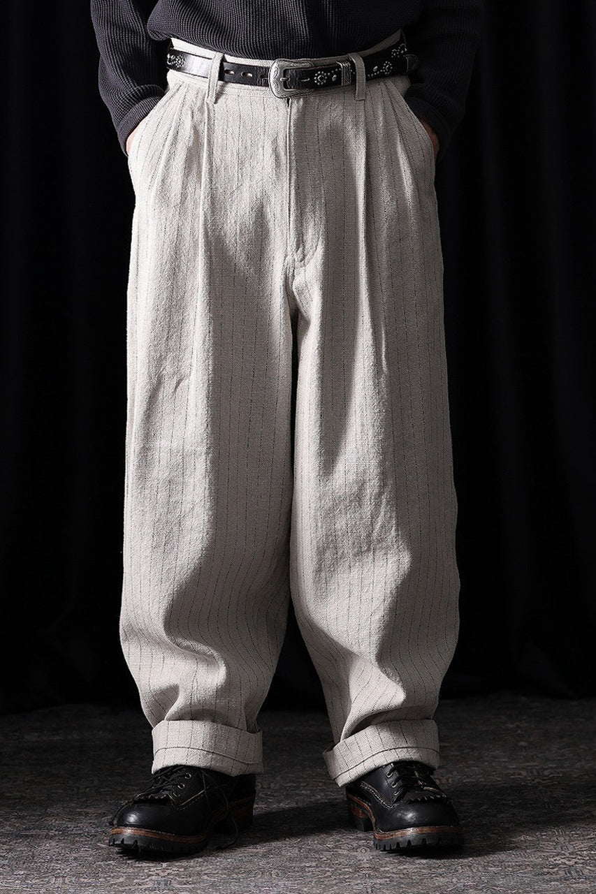 画像をギャラリービューアに読み込む, N/07 3 STITCHES WIDE TAPERED TROUSERS / HEAVY C/LI BUTCHER STRIPES (BEIGE)